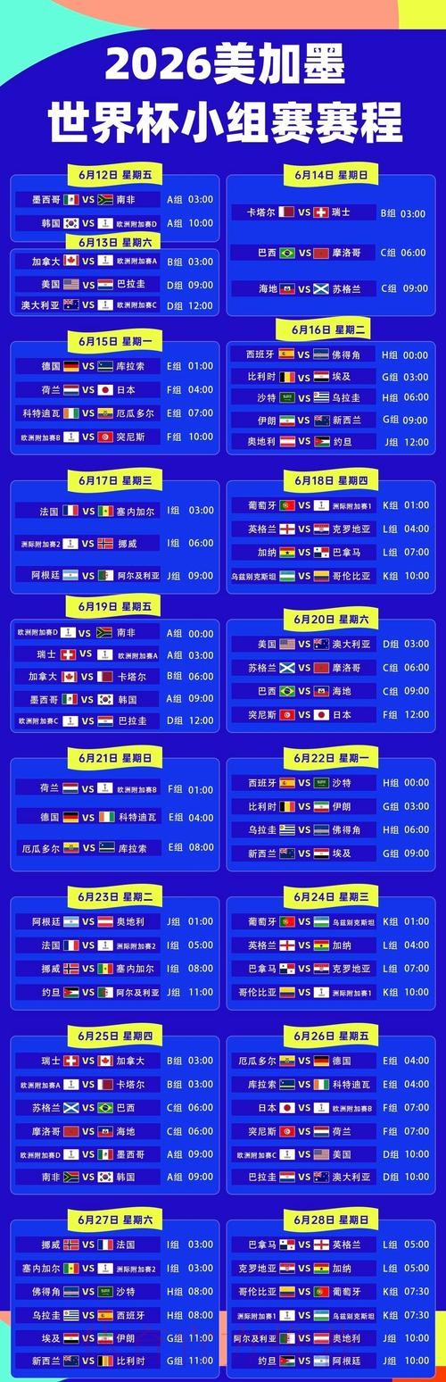 2026美加墨世界杯小组赛赛程怎么查 2026美加墨世界杯小组赛赛程怎么查